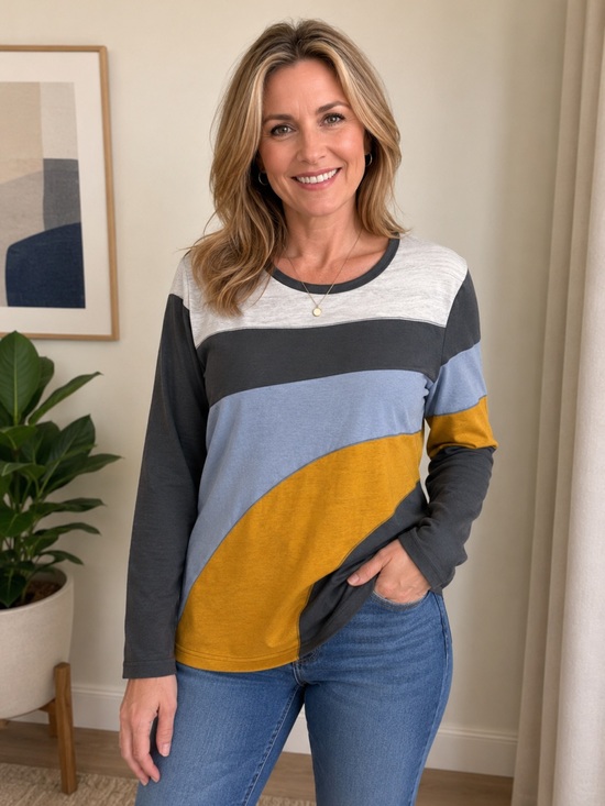 Cotton Bleu Tops - Cotton Bleu Colorblock Long Sleeve Top – Size Large
